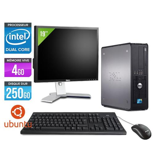 Dell Optiplex 380 SFF + Ecran 19'' - Intel Celeron E3300 / 2.50 GHz - RAM 4 Go - HDD 250 Go - DVD - GigaBit Ethernet - Linux - Ubuntu