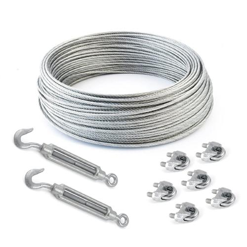 SET 15m cable 6mm acier inox cordage torons: 7x7 + 6 serre-câbles étrie + 2  tendeur oeil-crochet M6 - beaucoup de tailles disponible