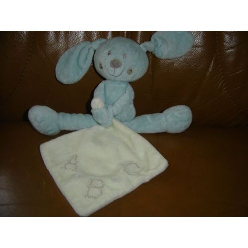 Doudou Lapin Bleu Avec Mouchoir Abc Pommette