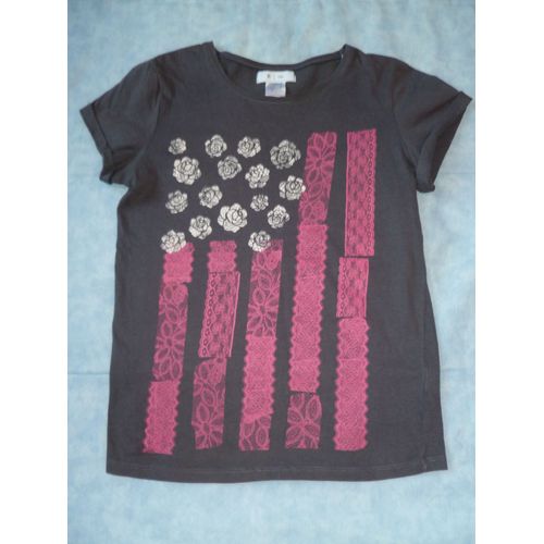 T-Shirt Bleu Avec Impressions Fleurs Et Dentelles Taille : 12 Ans La Redoute Kids