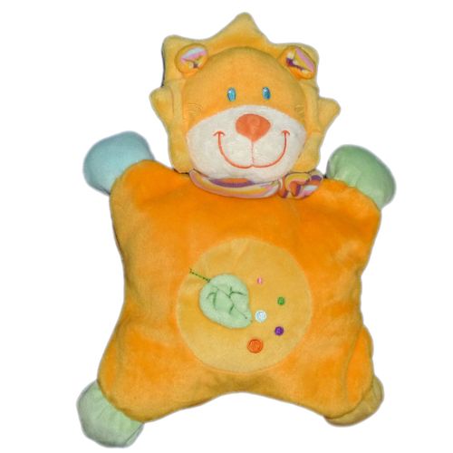 Doudou Semi Plat Coussin  Lion Orange Pommette