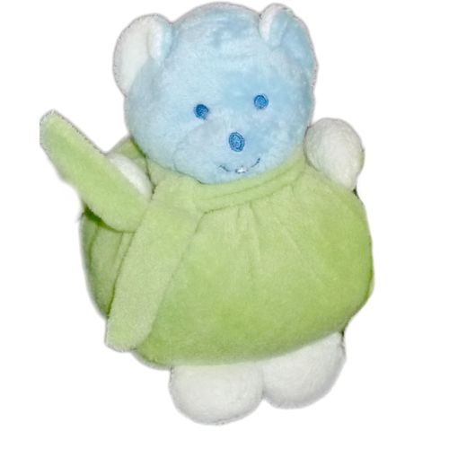 Doudou Peluche Ours Boule Vert Blanc Bleu Musti De Mustela  20 Cm