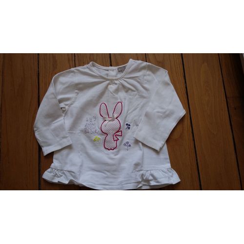 T-Shirt Blanc Lapin Brodé 12 Mois Grain De Blé