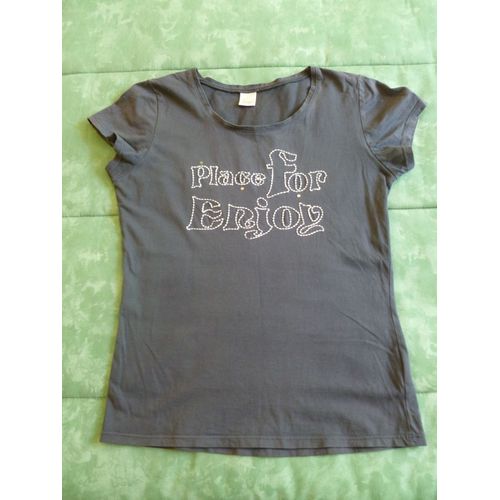 T-Shirt Bleu Inscription "Place For Enjoy" Taille M 36/38 Marque : Camaïeu