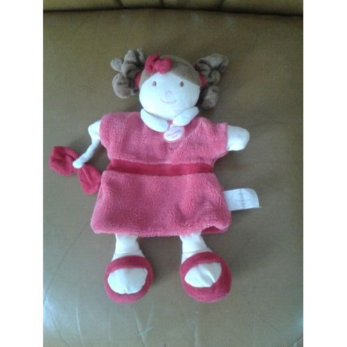 Doudou Marionnette Poupée/Fille Framboise/Bordeau Avec Noeud Doudou Et Compagnie