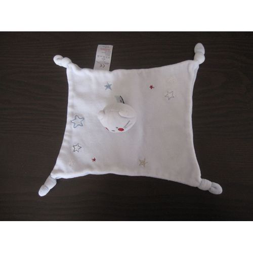 Doudou Chat Plat Bleu Blanc Absorba Brodé Étoile