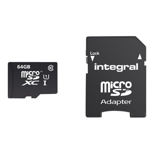 Integral UltimaPro - Carte mémoire flash (adaptateur microSDXC vers SD inclus(e)) - 64 Go - UHS Class 1 / Class10 - microSDXC UHS-I