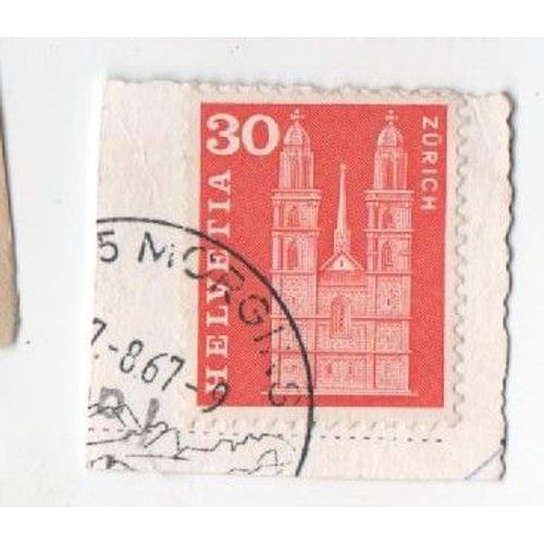 Timbre Suisse Helvetia Zurich Cathedrale Eglise Oblitéré