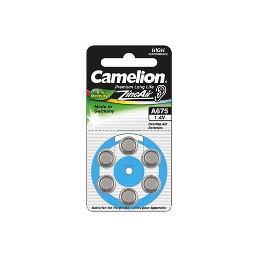 6 piles pour appareil auditif Camelion Zinc-Air  A675 0% Mercury/Hg - Bleu