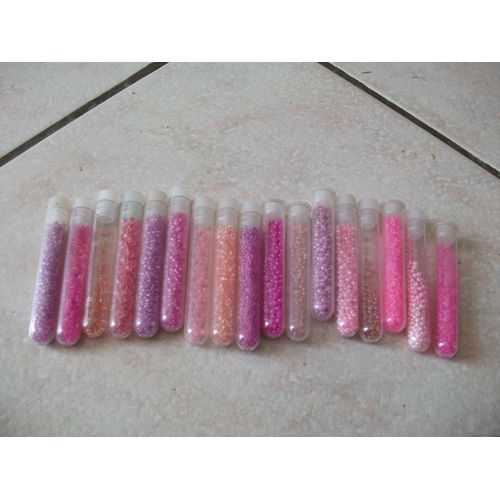 Lot De17 Tube De Perles Rocaille Opaque Et Tranparent Rose