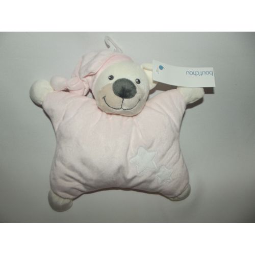 Doudou Coussin Ours Ourson Oursonne Monoprix Bout'chou Blanc Rose Grelot Étoile Boutchou Bonnet Naissance Peluche Éveil Enfant Comfort Blanket Comforter Soft Toy