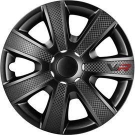 4 Enjoliveurs  Vr 13p Noir Look Carbone + Logo