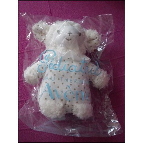 Doudou Mouton Agneau Avène Pédiatril Blanc Avec Pois Env. 17 Cm