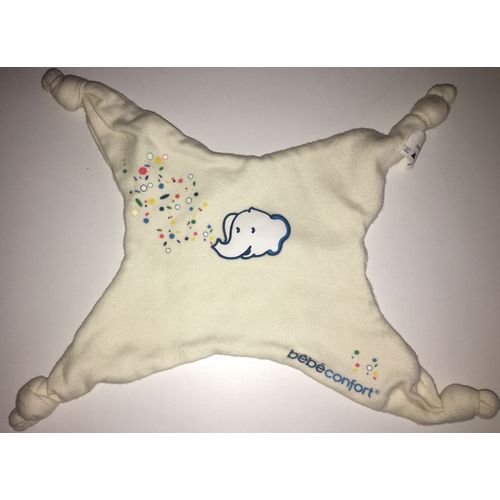 Doudou Plat Tissu Écru Beige Éléphant Bébé Confort