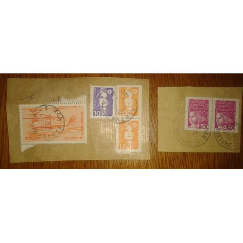 Timbres France Poste Aérienne 1985 Yt N°Pa58, Marianne N°2620 (X2), 2626 Et 3096 (X2 Attenants) Oblitérés Sur Coin D'enveloppe