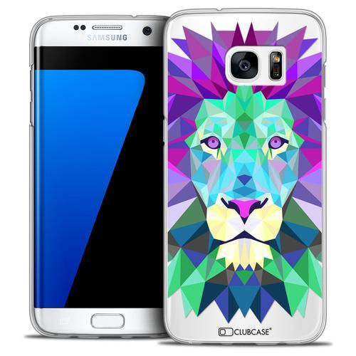 Caseink - Coque Housse Etui Galaxy S7 Edge [Crystal Hd Polygon Series Animal - Rigide - Ultra Fin - Imprimé En France] - Lion