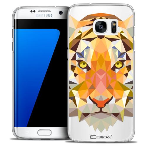 Caseink - Coque Housse Etui Galaxy S7 Edge [Crystal Hd Polygon Series Animal - Rigide - Ultra Fin - Imprimé En France] - Tigre