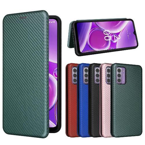 Étui Pour Nokia G42 Fibre De Carbone Magnétique Coque En Cuir Folio Flip Insertion De Carte Avec Porte-Cartes Kickstand Protection Complète - Vert