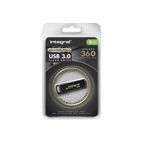 Integral Secure 360 - Clé USB - 8 Go - USB 3.0 - Noir élégant