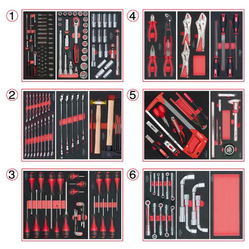 Composition d'outils 6 tiroirs pour servante, 202 pièces KS TOOLS 714.0202