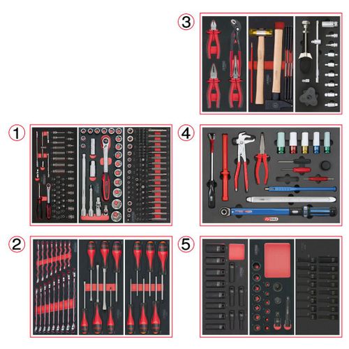 Composition d'outils de service rapide 5 tiroirs pour servante, 283 pièces KS TOOLS 714.0283