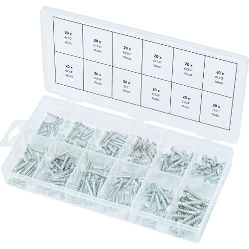 Assortiment de vis auto-taraudeuses métal et bois, 240 pcs (prix indicatif - ref vendue uniquement en présentoir)