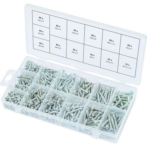 Assortiment de vis auto-taraudeuses à tête ronde, 550 pcs (prix indicatif - ref vendue uniquement en présentoir)