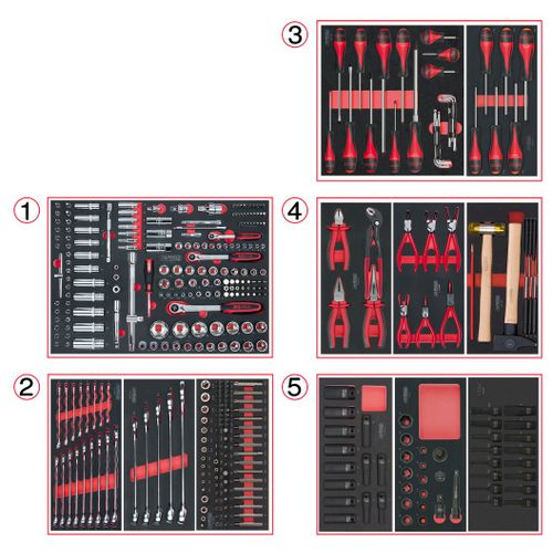 Composition d'outils 5 tiroirs pour servante, 384 pièces KS TOOLS 714.0380