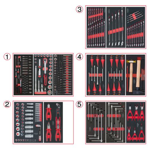 Composition d'outils 5 tiroirs pour servante, 311 pièces KS TOOLS 714.0311