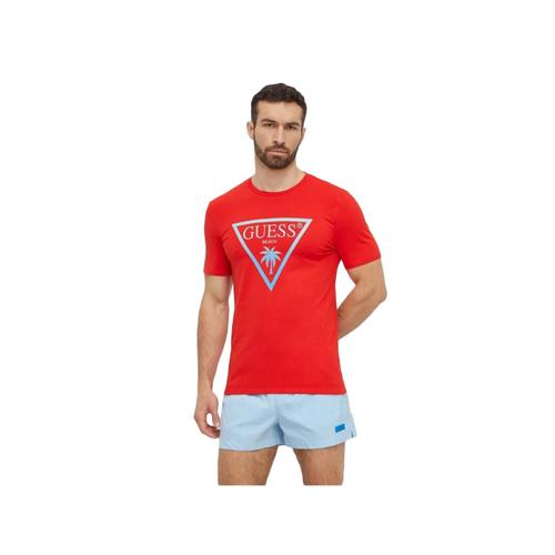 T Shirt Guess Palmas Triangle Homme Rouge