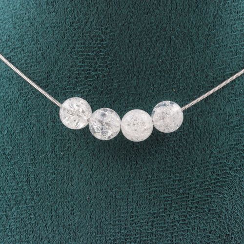 Collier 4 Perles Quartz Craquelé Du Brésil 8 Mm Chaine En Acier Collier Femmes, Hommes. Taille Personnalisable.
