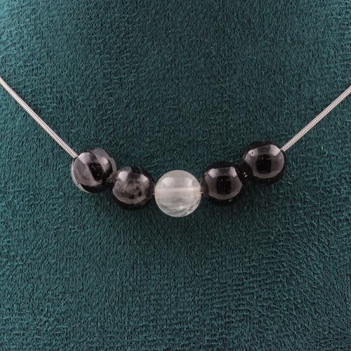 Collier 5 Perles Quartz Rutile Noir 8 Mm Chaine En Acier Inoxydable Collier Femmes, Hommes. Taille Personnalisable.