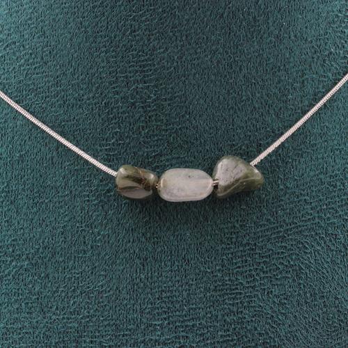 Collier 3 Perles Quartz Rutile Vert Du Brésil Chaine En Acier Collier Femmes, Hommes. Taille Personnalisable.