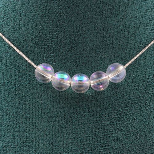 Collier 5 Perles Quartz Titane 8 Mm Chaine En Acier Inoxydable Collier Femmes, Hommes. Taille Personnalisable.