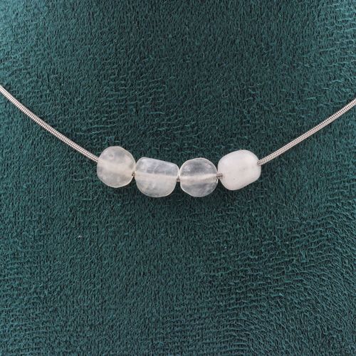 Collier 4 Perles Pierre De Lune D'inde Chaine En Acier Inoxydable Collier Femmes, Hommes. Taille Personnalisable.