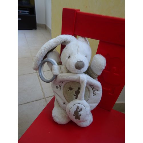 Doudou Peluche D'activités Lapin Pommette Blanc Marron