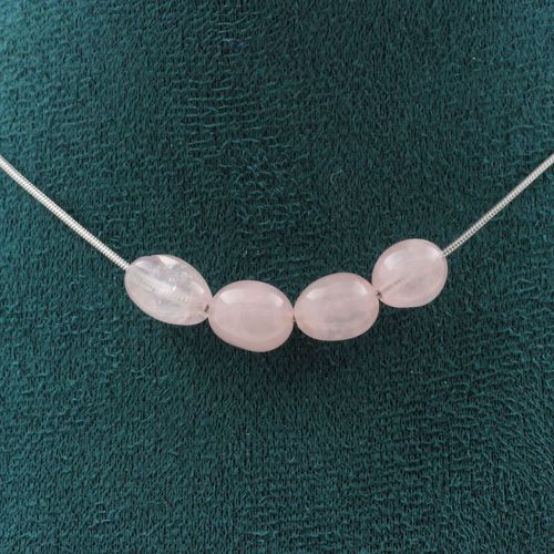 Collier 4 Perles Quartz Rose Du Brésil Chaine En Acier Inoxydable Collier Femmes, Hommes. Taille Personnalisable.