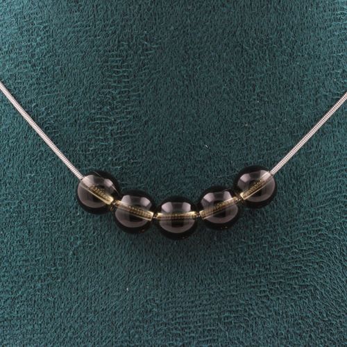 Collier 5 Perles Quartz Fumé 8 Mm Chaine En Acier Inoxydable Collier Femmes, Hommes. Taille Personnalisable.