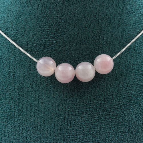 Collier 4 Perles Quartz Rose De Madagascar 8 Mm Chaine En Acier Collier Femmes, Hommes. Taille Personnalisable.