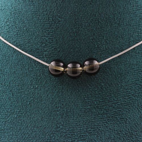 Collier 3 Perles Quartz Fumé 8 Mm Chaine En Acier Inoxydable Collier Femmes, Hommes. Taille Personnalisable.