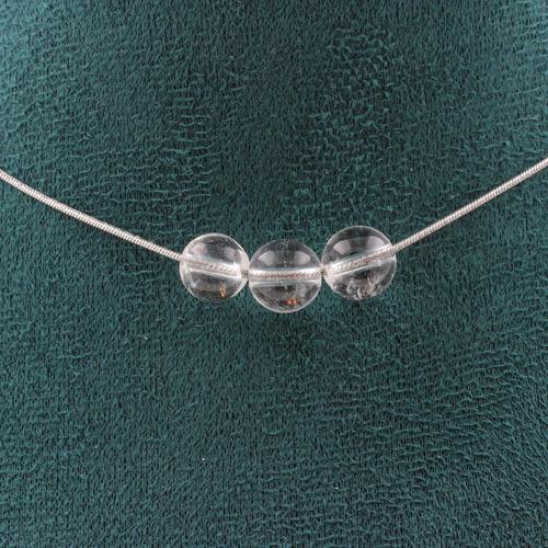 Collier 3 Perles Quartz 8 Mm Chaine En Acier Inoxydable Collier Femmes, Hommes. Taille Personnalisable.