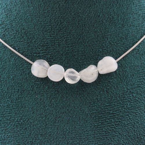 Collier 5 Perles Pierre De Lune D'inde Chaine En Acier Inoxydable Collier Femmes, Hommes. Taille Personnalisable.