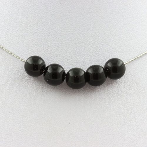 Collier 5 Perles Obsidienne Noire 8 Mm. Chaine En Acier Inoxydable Collier Femmes, Hommes. Taille Personnalisable.