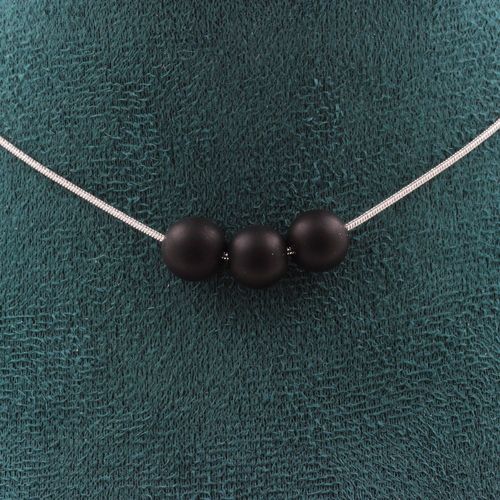 Collier 3 Perles Onyx Noir Mat 8 Mm. Chaine En Acier Inoxydable Collier Femmes, Hommes. Taille Personnalisable.