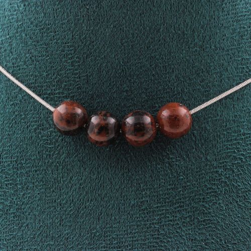 Collier 4 Perles Obsidienne Mahogany 8 Mm. Chaine En Acier Inoxydable Collier Femmes, Hommes. Taille Personnalisable.