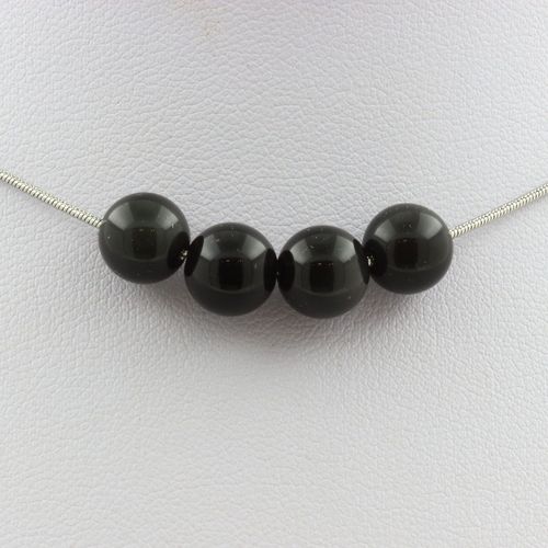 Collier 4 Perles Obsidienne Noire 8 Mm. Chaine En Acier Inoxydable Collier Femmes, Hommes. Taille Personnalisable.