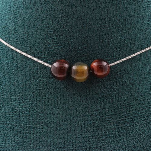 Collier 3 Perles Oeil De Tigre Mix Couleurs 8 Mm. Chaine En Acier Collier Femmes, Hommes. Taille Personnalisable.