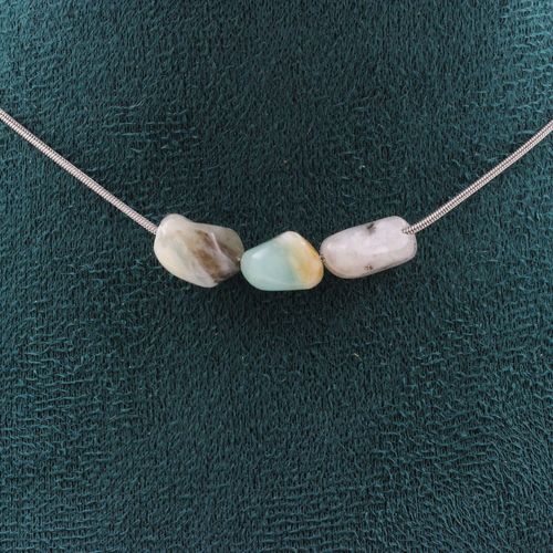 Collier 3 Perles Opale Multicolore D'australie. Chaine En Acier Collier Femmes, Hommes. Taille Personnalisable.