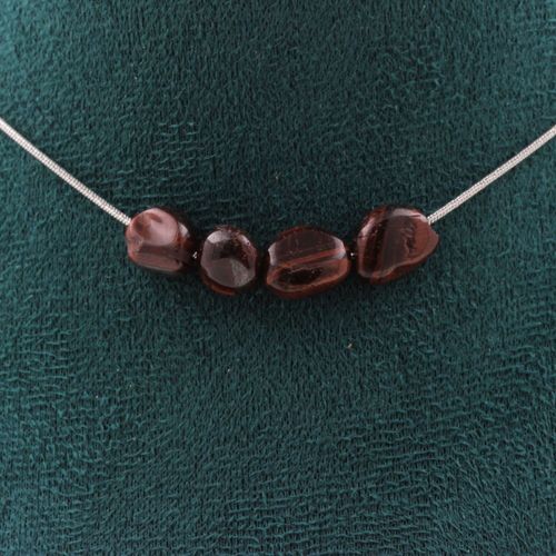 Collier 4 Perles Oeil De Tigre Rouge Du Brésil. Chaine En Acier Collier Femmes, Hommes. Taille Personnalisable.
