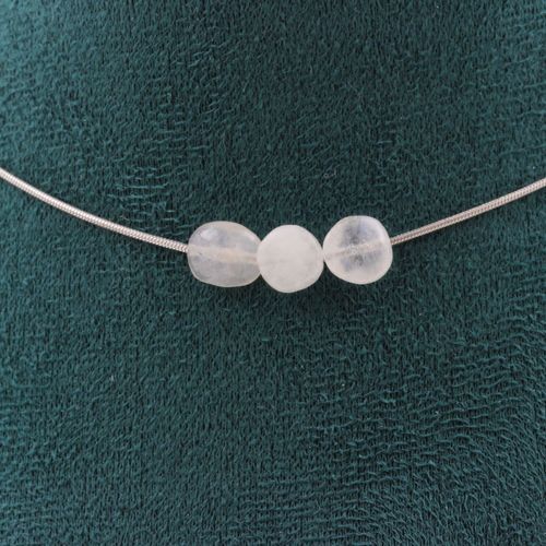 Collier 3 Perles Pierre De Lune D'inde Chaine En Acier Inoxydable Collier Femmes, Hommes. Taille Personnalisable.